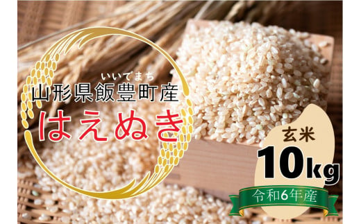 人気のブランド米　はえぬき　玄米10kg（令和6年山形県飯豊町産）