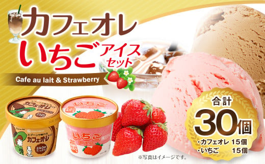 弘乳舎 カフェオレアイス 15個 いちごアイス 15個 セット 合計30個 合計3.3L アイスクリーム カップアイス アイス 大容量 ファミリーパック 799943 - 熊本県熊本市