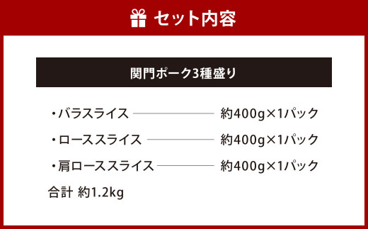 関門ポーク 3種盛り 約1.2kg 約400g×3パック