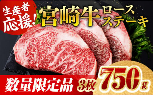 《数量限定》宮崎牛ロースステーキ3枚 (750g) 肉 牛肉 宮崎県産 黒毛和牛