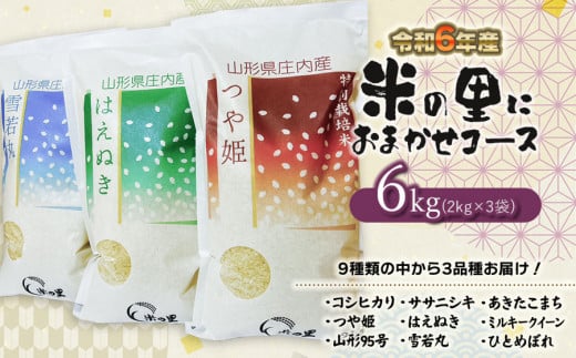 【令和6年産 先行予約】 米の里にお任せコース 特別栽培米 おまかせ3種 合計 6kg（2kg×3袋）　K-630