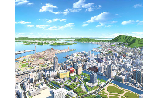 北九州市の地図情報会社のゼンリンが作る 「俯瞰図額絵 北九州市/小倉(大判)」