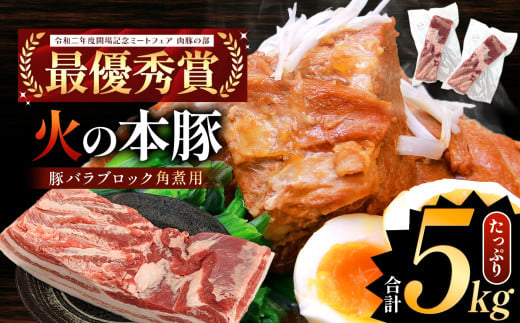 火の本豚 豚バラ ブロック 角煮用 5kg（500g×10パック） | 熊本県 和水町 くまもと なごみまち 豚肉 肉 豚バラ ブロック ブロック肉 ブランド肉 地域ブランド 火の本豚 5000g 10パック