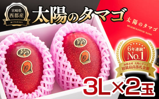 今が旬！最高級ブランド『太陽のタマゴ』3L×2個【糖度15度以上】宮崎県西都市産完熟マンゴー
