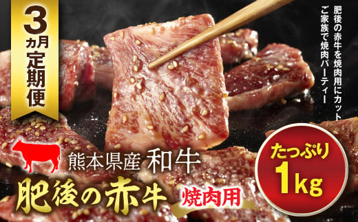 FKP9-598 【3ヵ月定期】肥後の赤牛 焼肉用 1kg 1305449 - 熊本県球磨村