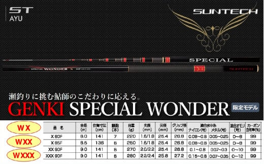 [日本製・鮎竿]GENKI SPECIAL WONDER (X・XX) サンテック SUNTECH 釣り具 釣竿