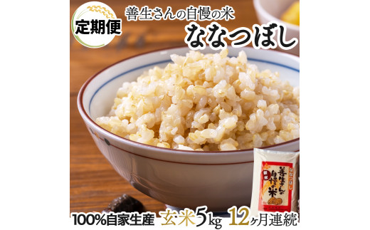 【定期便】『100%自家生産玄米』善生さんの自慢の米 玄米ななつぼし５kg　１２か月　（全１２回）【06006】