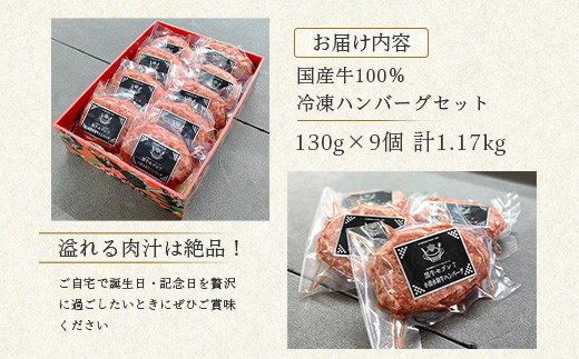 国産牛100％冷凍ハンバーグセット（9個入）130g×9個
