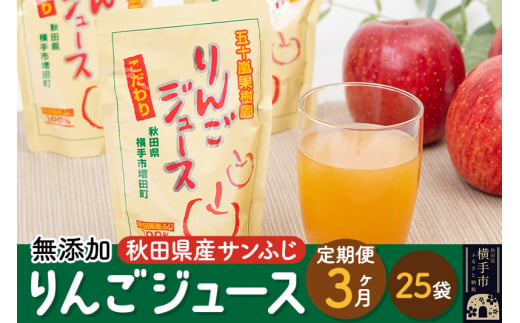 《定期便3ヶ月》 無添加りんごジュース（サンふじ）25パック 1131895 - 秋田県横手市