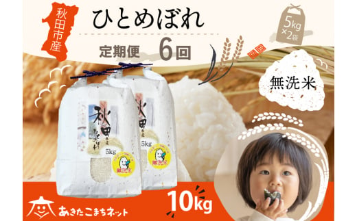 《定期便6ヶ月》ひとめぼれ 10kg(5kg×2袋) 【無洗米】秋田市産