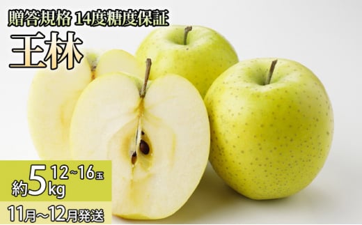 11～12月 贈答規格 王林約5kg（12～16個）14度糖度保証【青森りんご・ゆうきアップル・11月・12月】