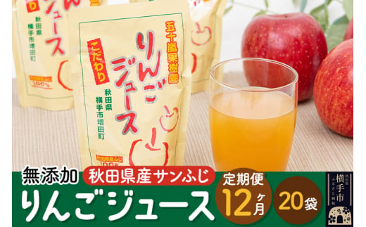 《定期便12ヶ月》無添加りんごジュース（サンふじ）20パック 1131893 - 秋田県横手市