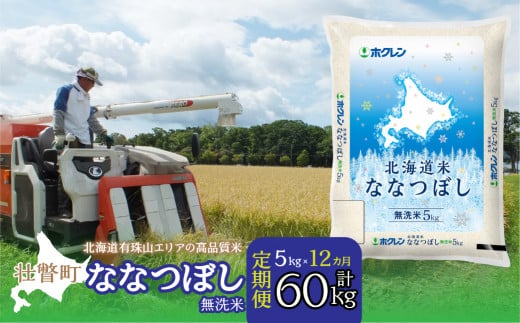 【1年定期配送】（無洗米5kg）ホクレン北海道ななつぼし【ふるさと納税 人気 おすすめ ランキング 北海道産 米 こめ 無洗米 白米 ご飯 ごはん ななつぼし 5kg 定期便 北海道 壮瞥町 送料無料】 SBTD118