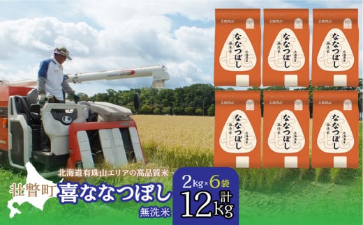 （無洗米12kg）ホクレン喜ななつぼし（2kg×6袋）【ふるさと納税 人気 おすすめ ランキング 北海道産 米 こめ 無洗米 白米 ご飯 ごはん ななつぼし 12kg 北海道 壮瞥町 送料無料】 SBTD113