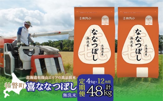 【1年定期配送】（無洗米4kg）ホクレン喜ななつぼし（2kg×2袋）【ふるさと納税 人気 おすすめ ランキング 北海道産 米 こめ 無洗米 白米 ご飯 ごはん 喜ななつぼし 4kg 定期便 北海道 壮瞥町 送料無料】 SBTD109