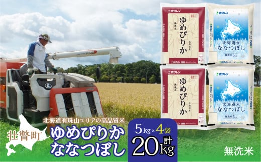 【令和6年産 新米】（無洗米20kg）食べ比べセット（ゆめぴりか、ななつぼし） 【 ふるさと納税 人気 おすすめ ランキング 北海道産 米 こめ 無洗米 白米 ご飯 ごはん ゆめぴりか ななつぼし セット 食べ比べ 北海道 壮瞥町 送料無料 】SBTD146