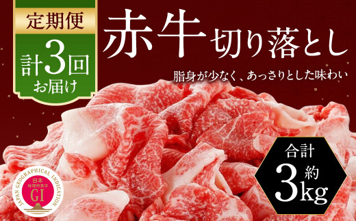 【3ヶ月定期便】 赤牛 切り落とし 1kg (500g×2パック)×3回 牛肉 お肉 定期 1312333 - 熊本県水俣市