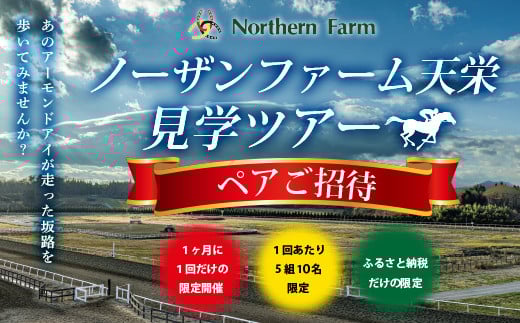 月1回限定開催 ノーザンファーム天栄見学ツアー ペア招待（8月分） 【記念品無し】  UMAJO 期間限定 東北 福島県 天栄村 競馬 ノーザン 応援 思い出 記念 F21T-361