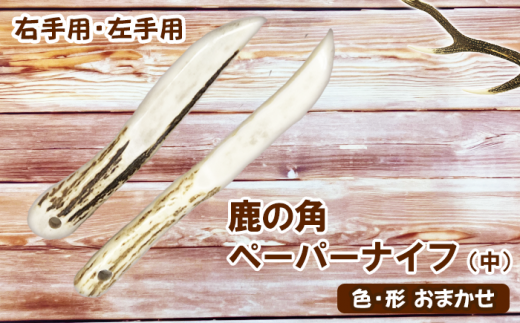 鹿の角で出来たペーパーナイフ（中）です。右手用、左手用どちらか１種類お送りします。