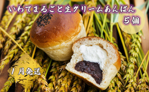岩手まるごと生クリームあんぱん　5個入り≪1月発送予定≫ 【357-1N】