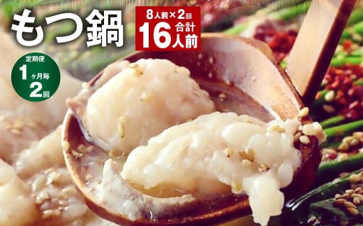 【1ヶ月毎2回定期】菊池市産・熊本県産和牛使用 ぷりぷりもつ鍋（8人前） モツ鍋