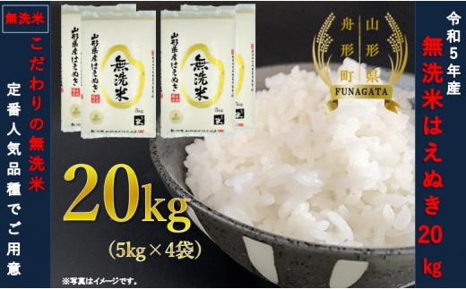 【無洗米】はえぬき20kg（5kg×4袋）令和5年産米