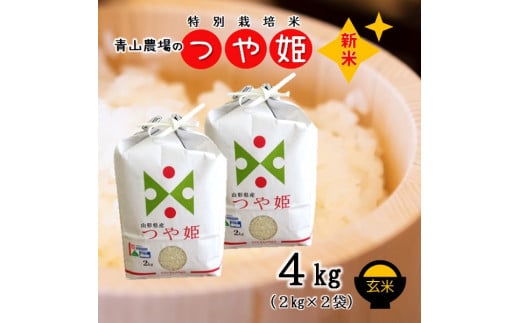 【令和6年産・玄米】青山農場の特別栽培米つや姫4kg（2kg×2袋）