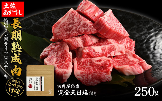 特選 ヒレ肉サイコロステーキ 土佐あかうし 長期熟成肉 250g 田野屋銀象 完全天日塩付き ヒレ肉 ステーキ 肉 お肉 和牛 牛肉 国産 牛 熟成肉 サイコロステーキ 豪華 贅沢 真空パック 冷凍