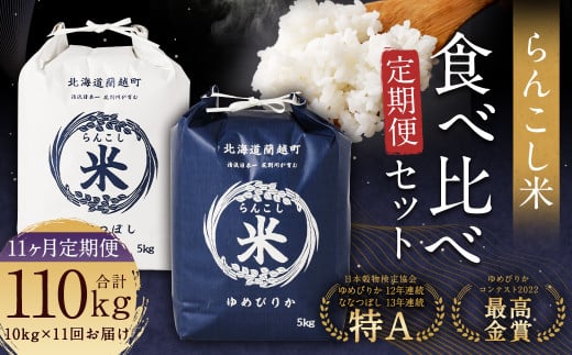 【11ヶ月定期便】らんこし米食べ比べ (ななつぼし・ゆめぴりか) 各5kg