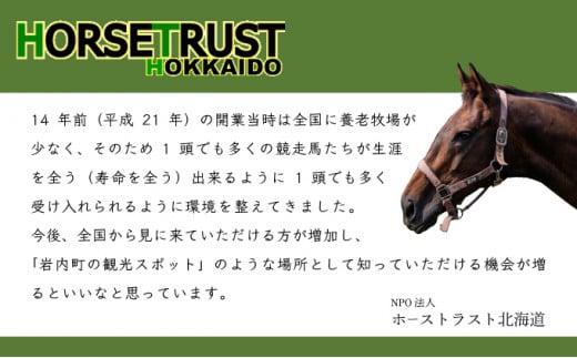 【引退競走馬 余生支援】北海道 岩内町 ホーストラスト北海道支援 1000円コース 引退馬 F21H-569