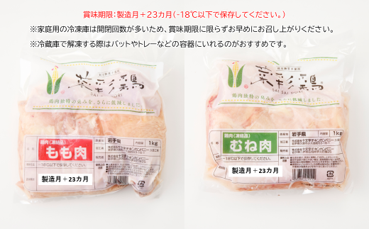 岩手県久慈市のふるさと納税 【11月発送分】岩手県産 「菜彩鶏」 もも肉、むね肉４kgセット（各1kg×2袋 計4kg）