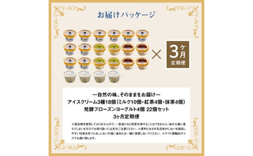 【定期便：全3回】【無添加】北海道 アイスクリーム3種×18個（ミルク・紅茶・抹茶）とフローズンヨーグルト×4個セット