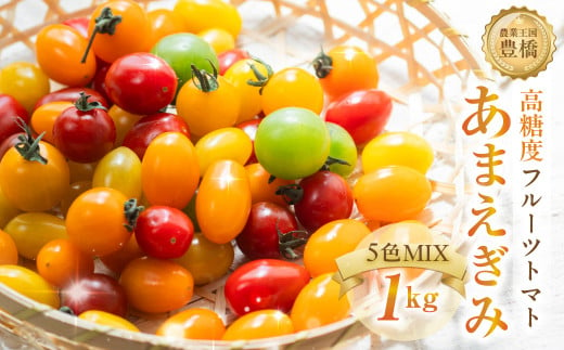 農業王国豊橋の『フルーツトマト　あまえぎみ（オレンジ、グリーン）とクレア（レッド、オレンジ、イエロー）の５色MIX』１kgバラ