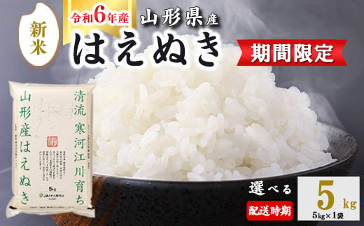 【期間限定】＜ 2025年3月上旬＞ 令和6年産 はえぬき 5kg (5kg×1袋)  山形県産 007-C-JA007-2025-03J