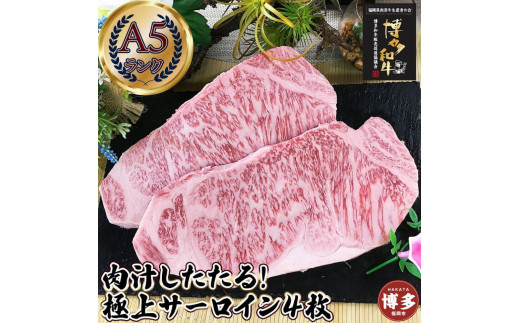 肉汁したたる 極上 サーロインステーキ 4枚 (合計1kg) 博多和牛A5ランク