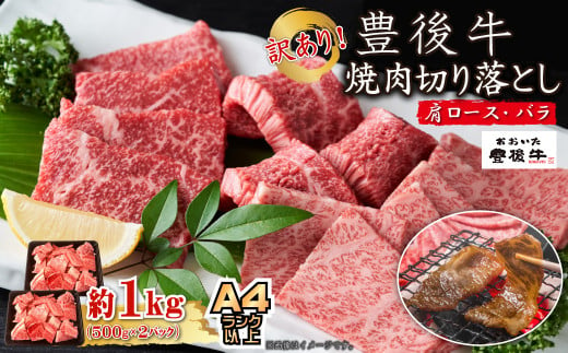 訳あり！【A4～A5】豊後牛焼肉切り落とし(肩ロース・バラ) 1kg(500g×2p)　D24 1386255 - 大分県姫島村