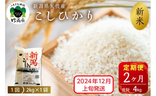 [2024年12月上旬発送][定期便]令和6年産 新潟県矢代産コシヒカリ2kg×2回(計4kg)