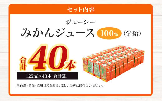 ジューシー みかんジュース 100％ (学給) 125ml×40本