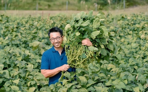 緑豊かな自然の中で丹波黒大豆が栽培されています。