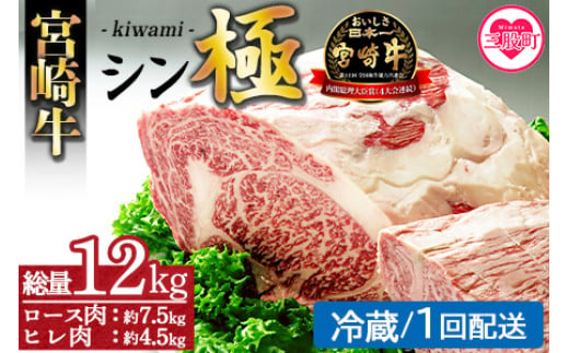 ＜宮崎牛『シン極(きわみ)』ロース肉約7.5kg、ヒレ肉約4.5kg (冷蔵・１回配送)＞ 国産ブランド牛 黒毛和牛【MI019-nk-c-01】【中村食肉】 272817 - 宮崎県三股町