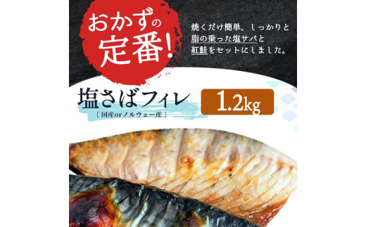 【ご家庭用訳あり】人気の塩さばフィレ＆紅鮭切身セット計2kg【UT64】