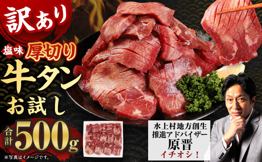  選べるお試し【訳あり】塩味厚切り牛タン 500g 厚切り 牛タン 肉 BBQ 焼肉 熊本県 水上村 1497013 - 熊本県水上村