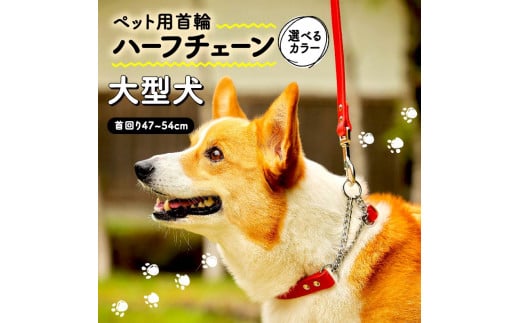 ペット用首輪 ハーフチェーン 大型犬用 オレンジ 首回り47-54cm ペット 犬 愛犬 ワンちゃん 大型犬 首輪 リード 本革 レザー 牛革 牛  散歩 さんぽ ウォーキング 健康 おしゃれ 消耗品 大阪府 松原市|カワノ産業株式会社