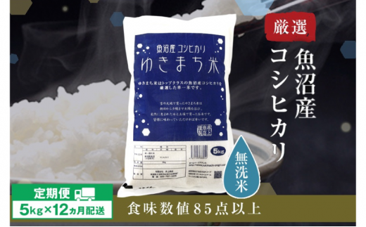 【先行予約】【定期便／12ヶ月】無洗米 ゆきまち米5kg 極上魚沼産コシヒカリ 令和6年度米＜令和6年10月上旬～発送予定＞ 904492 - 新潟県十日町市