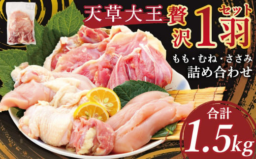 天草大王 贅沢 1羽 セット ミックス (もも、むね、ささみ) 1.5kg×1袋 鶏肉 国産 食べ比べ 573702 - 熊本県菊陽町