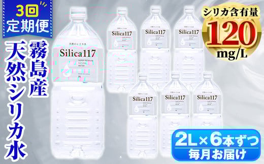 K-134-C 《定期便：3回》Silica117 2Lペットボトル×6本ずつ(計18本/36L)【シャディ】霧島市 水 シリカ シリカ水 シリカウォーター ミネラルウォーター ミネラル成分 飲料水 天然水 軟水 温泉水 ペットボトル 定期便