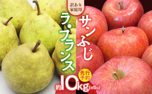 山形県大江町のふるさと納税 《先行予約》訳あり 家庭用サンふじ＆ラ・フランス約10kg 【12月上旬～配送】 【山形りんご・洋梨】 【054-002】