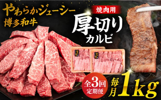 【 全3回 定期便 】博多和牛 厚切り カルビ  1kg ( 500g × 2P ) 糸島 【幸栄物産】 [ABH038] 409128 - 福岡県糸島市