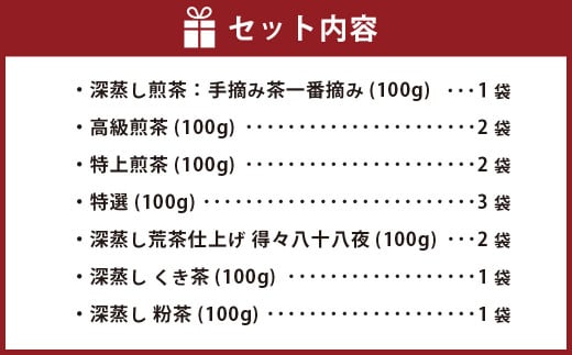 静岡茶 たっぷり 1.2kg（7種 12袋）逸品 深蒸し茶 お茶 お茶セット 緑茶 深蒸し煎茶 高級煎茶 荒茶 くき茶 静岡緑茶