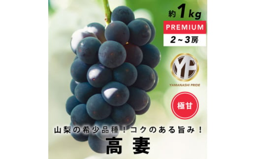 濃厚な甘みの希少品種 ぶどう 高妻 約1kg(2〜3房) YAMANASHI PRIDEプレミアム